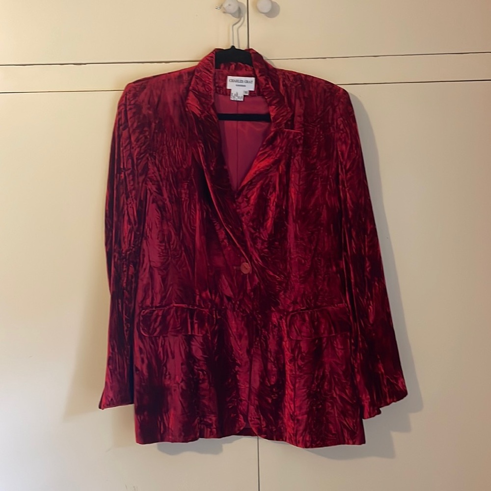 Crushed velvet red blazer